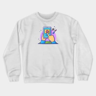 Hand Play Music Video On Tablet Cartoon Vector Icon Illustration Crewneck Sweatshirt